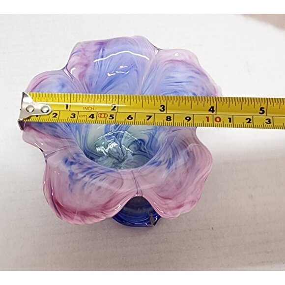 Handblown Glass Small Flower Vase With Multicolor Swirls & Petal-Shaped Rim - Picture 13 of 13